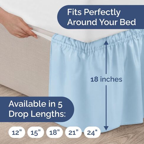 Wrap Around Dust Ruffle Bed Skirt, Full Size Beds - 12 Inch Drop, Navy Blue | Easy Fit Elastic Strap, Adjustable Pleated Bedskirt w/Brushed Fabric, Wrinkle & Fade Free, for Women, Men, Kids & Teens in Kuwait