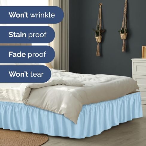 Wrap Around Dust Ruffle Bed Skirt, Full Size Beds - 12 Inch Drop, Navy Blue | Easy Fit Elastic Strap, Adjustable Pleated Bedskirt w/Brushed Fabric, Wrinkle & Fade Free, for Women, Men, Kids & Teens in Kuwait
