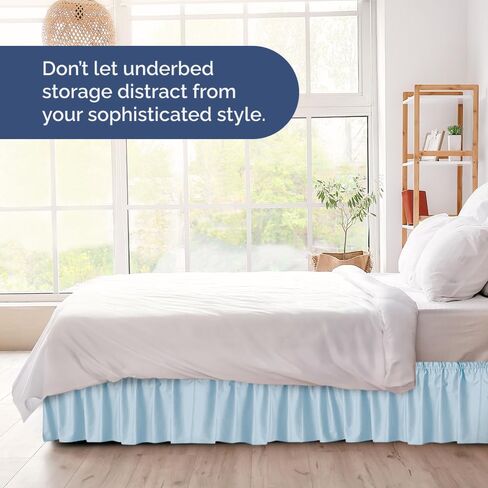 Wrap Around Dust Ruffle Bed Skirt, Full Size Beds - 12 Inch Drop, Navy Blue | Easy Fit Elastic Strap, Adjustable Pleated Bedskirt w/Brushed Fabric, Wrinkle & Fade Free, for Women, Men, Kids & Teens in Kuwait