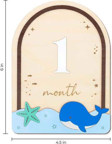 Baby Milestone Wooden Plaque, Ocean Theme, Monthly Milestone Marker for Newborns in Kuwait