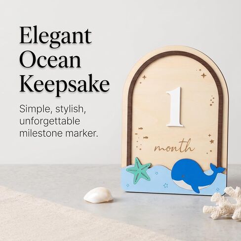 Baby Milestone Wooden Plaque, Ocean Theme, Monthly Milestone Marker for Newborns in Kuwait