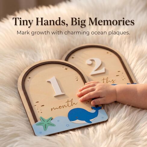 Baby Milestone Wooden Plaque, Ocean Theme, Monthly Milestone Marker for Newborns in Kuwait