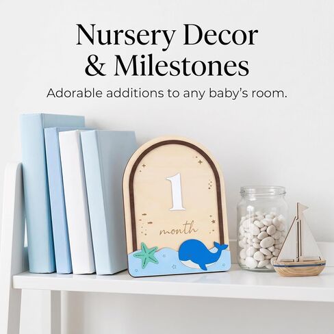 Baby Milestone Wooden Plaque, Ocean Theme, Monthly Milestone Marker for Newborns in Kuwait