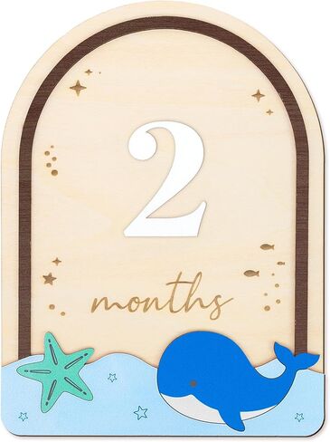 Baby Milestone Wooden Plaque, Ocean Theme, Monthly Milestone Marker for Newborns in Kuwait