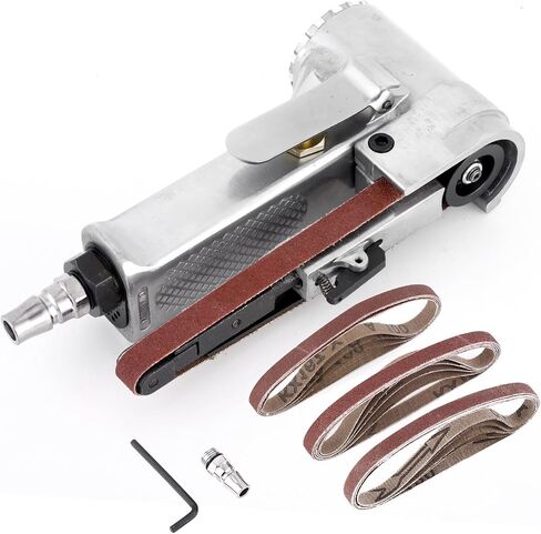 Mini Air Belt Sander, 1.5HP Pneumatic Belt Grinder, 18,000 RPM | 360° Adjustable Head, 3/8" x 13" Belt, Includes 18 Sanding Belts for Weld Grinding, Rust Removal and Metalworking in Kuwait