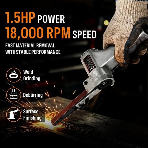 Mini Air Belt Sander, 1.5HP Pneumatic Belt Grinder, 18,000 RPM | 360° Adjustable Head, 3/8" x 13" Belt, Includes 18 Sanding Belts for Weld Grinding, Rust Removal and Metalworking in Kuwait