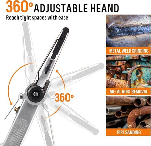 Mini Air Belt Sander, 1.5HP Pneumatic Belt Grinder, 18,000 RPM | 360° Adjustable Head, 3/8" x 13" Belt, Includes 18 Sanding Belts for Weld Grinding, Rust Removal and Metalworking in Kuwait