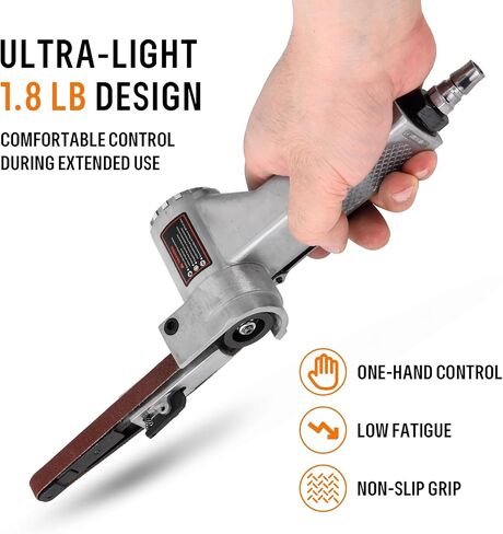 Mini Air Belt Sander, 1.5HP Pneumatic Belt Grinder, 18,000 RPM | 360° Adjustable Head, 3/8" x 13" Belt, Includes 18 Sanding Belts for Weld Grinding, Rust Removal and Metalworking in Kuwait