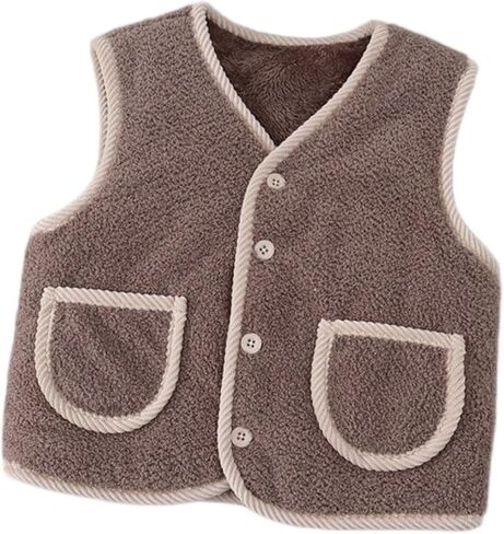 Moonker Fuzzy Fleece Vest for Toddler Fluffy Sherpa Plain Button Down Waistcoat Kids Cute Soft Sherpa Jacket For Toddler in Kuwait