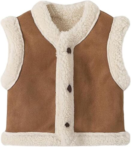 Moonker Todder Fleece Lined Vest Boys Girls Fluffy Plush Button Down Crewneck Jacket Kids Thick Lightweight Jacket For Baby in Kuwait