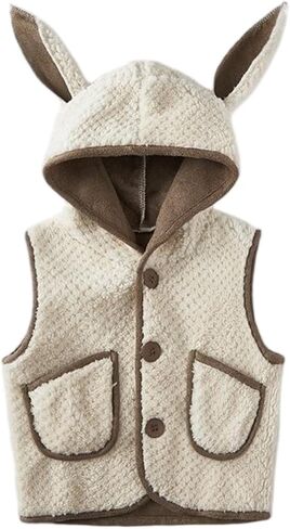 Moonker Toddler Fleece Hooded Vest Boys Girls Fuzzy Sherpa Button Down Bunny Waistcoat Baby Cute Fluffy Sherpa Coat in Kuwait