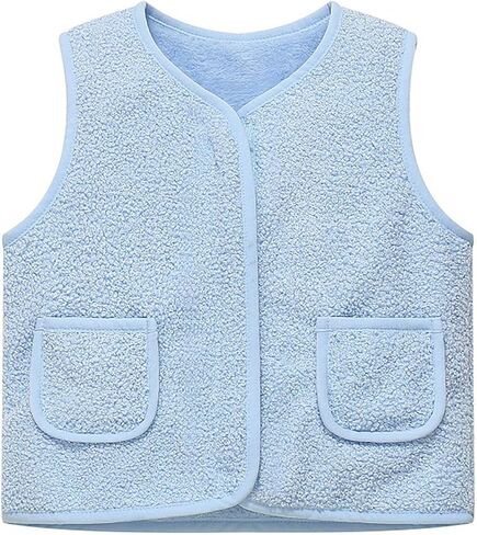 Moonker Toddler Puffer Vest Boys Girls Fuzzy Fleece Plain Waistcoat Furry Sherpa Sleeveless Jacket Winter Fleece Warm Sweater in Kuwait
