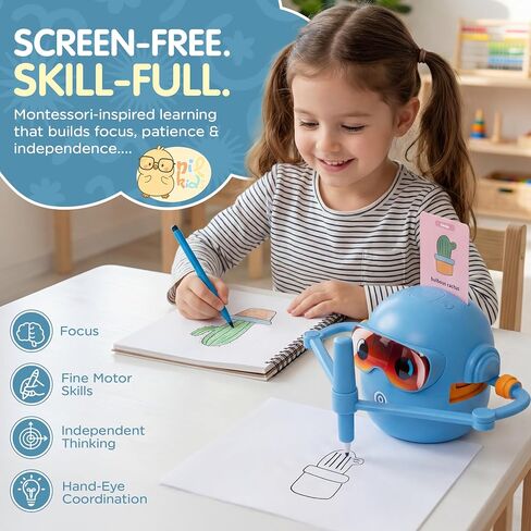 Drawing Robot for Kids, Automatic Educational Drawing Machine with Motorized Arm, 100 Drawing Cards & 16 Pens, Screen-Free STEM Learning Toy for 3 4 5 6 7 8 Year Old Boys & Girls, Rechargeable Gift in Kuwait
