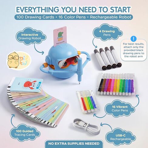 Drawing Robot for Kids, Automatic Educational Drawing Machine with Motorized Arm, 100 Drawing Cards & 16 Pens, Screen-Free STEM Learning Toy for 3 4 5 6 7 8 Year Old Boys & Girls, Rechargeable Gift in Kuwait