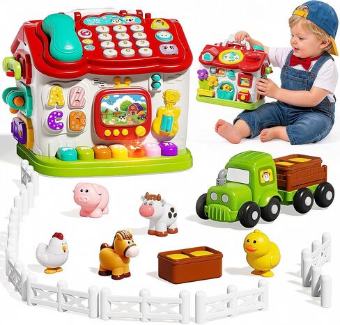 Montessori Toys for 1 Year Old Boy Girl, Farm Animals for Toddlers 1-3, Farm Toys with Sound & Light, Birthday Gifts for 1 Year Old Boy Girl, Busy Board Toys 1 Year Old, Toddler Toys 1-2 in Kuwait
