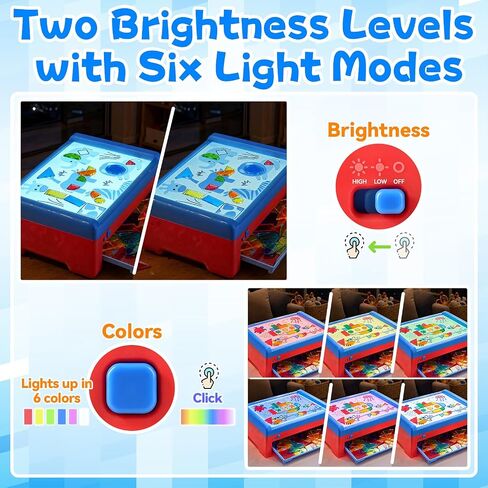 PLAY Light Box for Kids, LED Light Table with 6 Translucent Puzzle Films and 50 Shapes, Adjustable Colors and Brightness, Sensory Toy for Painting, Sketching, Drawing and Early Development in Kuwait
