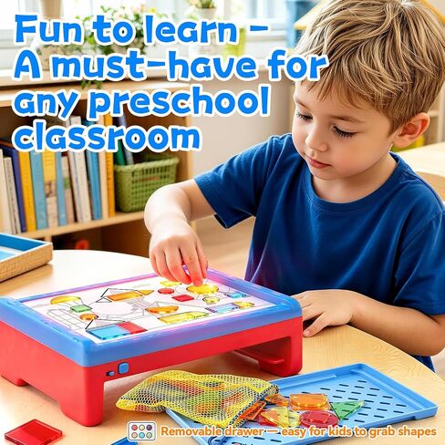 PLAY Light Box for Kids, LED Light Table with 6 Translucent Puzzle Films and 50 Shapes, Adjustable Colors and Brightness, Sensory Toy for Painting, Sketching, Drawing and Early Development in Kuwait