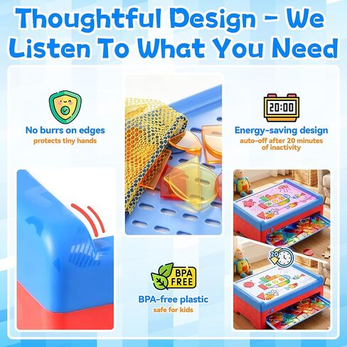 PLAY Light Box for Kids, LED Light Table with 6 Translucent Puzzle Films and 50 Shapes, Adjustable Colors and Brightness, Sensory Toy for Painting, Sketching, Drawing and Early Development in Kuwait