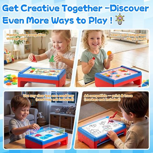 PLAY Light Box for Kids, LED Light Table with 6 Translucent Puzzle Films and 50 Shapes, Adjustable Colors and Brightness, Sensory Toy for Painting, Sketching, Drawing and Early Development in Kuwait