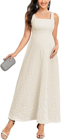 CYCLAMEN Floral Textured Maternity Maxi Dress Sleeveless Bow Tie A Line Pregnancy Dresses Baby Shower Wedding Guest in Kuwait