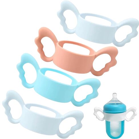 4 Pack Bottle Handles Compatible with Boon Nursh Reusable Silicone Pouch Bottles, Cute Wing Design, Silicone Bottle Holder for Easy Grip, Quick Install, Easy to Clean in Kuwait