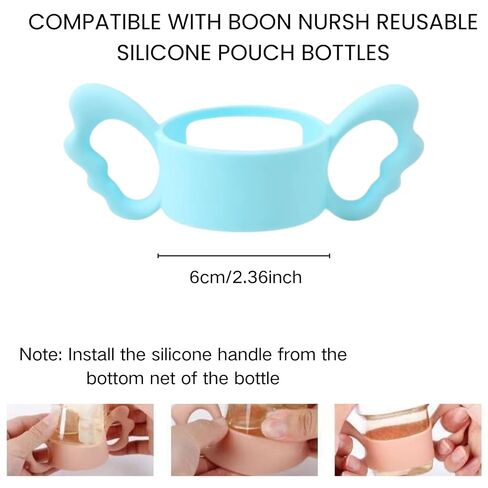 4 Pack Bottle Handles Compatible with Boon Nursh Reusable Silicone Pouch Bottles, Cute Wing Design, Silicone Bottle Holder for Easy Grip, Quick Install, Easy to Clean in Kuwait
