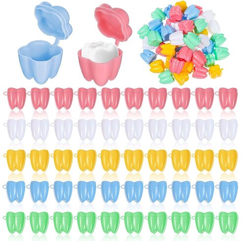50Pcs Baby Teeth Keepsake Box Multicolor Tooth Fairy Tooth Holder Plastic Baby Teeth Box for Boys Girls Kids Keepsake, Goodie Bag Fillers, Party Favor, Dentist Office in Kuwait
