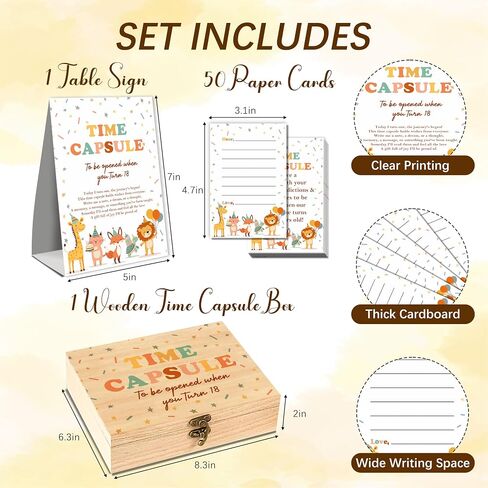 Animal Memory Time Capsule Box, Baby 1st Birthday Party Table Card with 50 Double Sided Animal Cards 1 Time Capsule Sign, Animal Milestone Memory Box, Baby First Birthday Party Memorial Keepsake in Kuwait