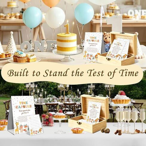 Animal Memory Time Capsule Box, Baby 1st Birthday Party Table Card with 50 Double Sided Animal Cards 1 Time Capsule Sign, Animal Milestone Memory Box, Baby First Birthday Party Memorial Keepsake in Kuwait