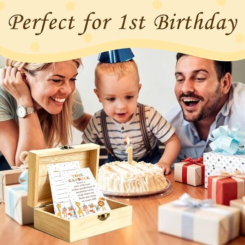 Animal Memory Time Capsule Box, Baby 1st Birthday Party Table Card with 50 Double Sided Animal Cards 1 Time Capsule Sign, Animal Milestone Memory Box, Baby First Birthday Party Memorial Keepsake in Kuwait