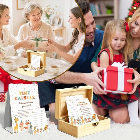 Animal Memory Time Capsule Box, Baby 1st Birthday Party Table Card with 50 Double Sided Animal Cards 1 Time Capsule Sign, Animal Milestone Memory Box, Baby First Birthday Party Memorial Keepsake in Kuwait