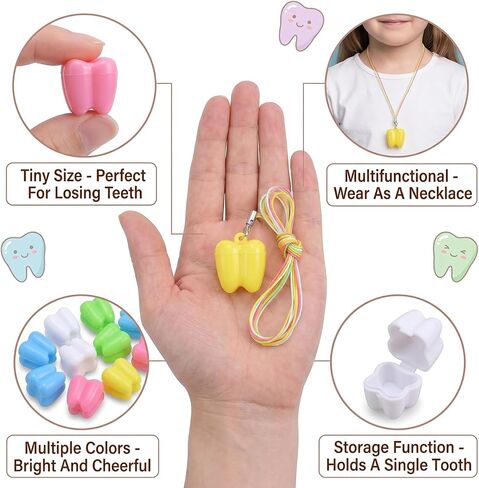 40 Pcs Tooth Saver Necklaces for Lost Teeth Organizer, Milk Teeth Storage Cases, Kids Tooth Holder Keepsake Colorful Toothes Fairy Box for Children Party Favor and School Classroom Supply in Kuwait