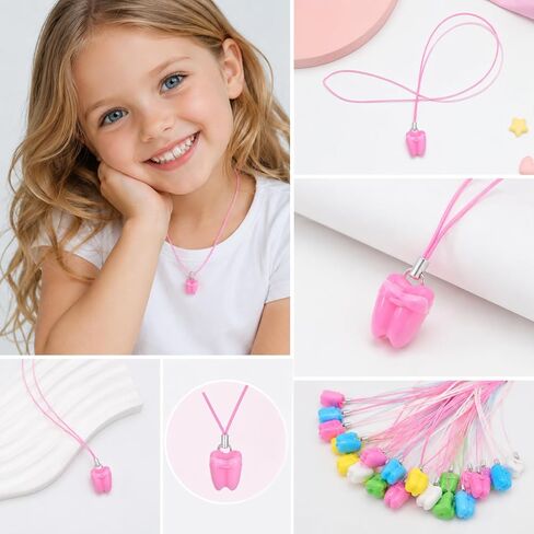 40 Pcs Tooth Saver Necklaces for Lost Teeth Organizer, Milk Teeth Storage Cases, Kids Tooth Holder Keepsake Colorful Toothes Fairy Box for Children Party Favor and School Classroom Supply in Kuwait