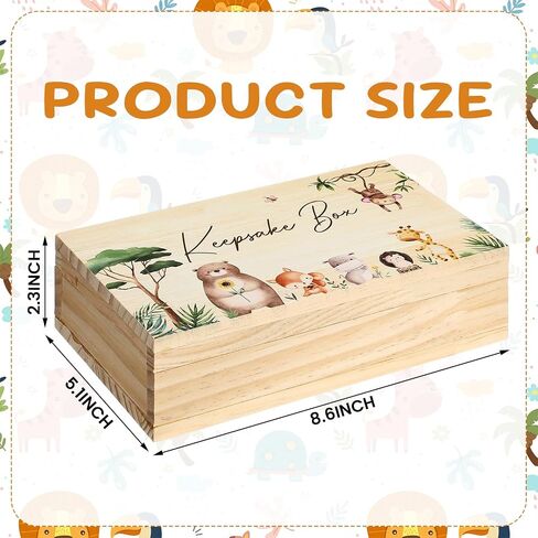 CroBlissful Wooden Baby Memories Keepsake Box with Safari Jungle Animals Boys or Girls Memory Photos First Year Treasure Storage Box Gift for Newborn Parents Baptismal Baby Shower Birthday Organizer in Kuwait