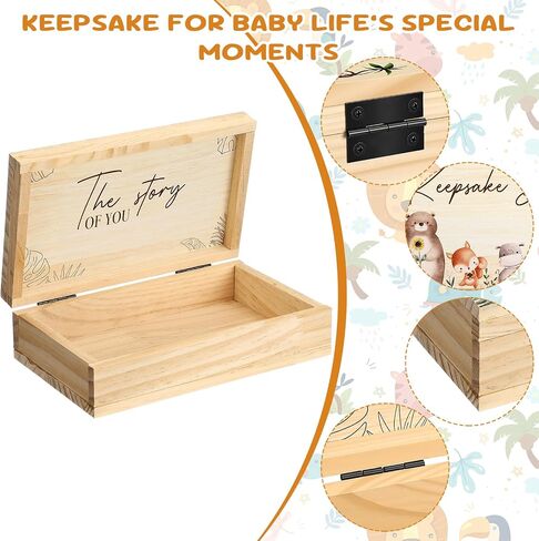 CroBlissful Wooden Baby Memories Keepsake Box with Safari Jungle Animals Boys or Girls Memory Photos First Year Treasure Storage Box Gift for Newborn Parents Baptismal Baby Shower Birthday Organizer in Kuwait
