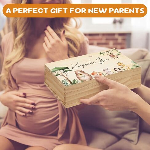 CroBlissful Wooden Baby Memories Keepsake Box with Safari Jungle Animals Boys or Girls Memory Photos First Year Treasure Storage Box Gift for Newborn Parents Baptismal Baby Shower Birthday Organizer in Kuwait