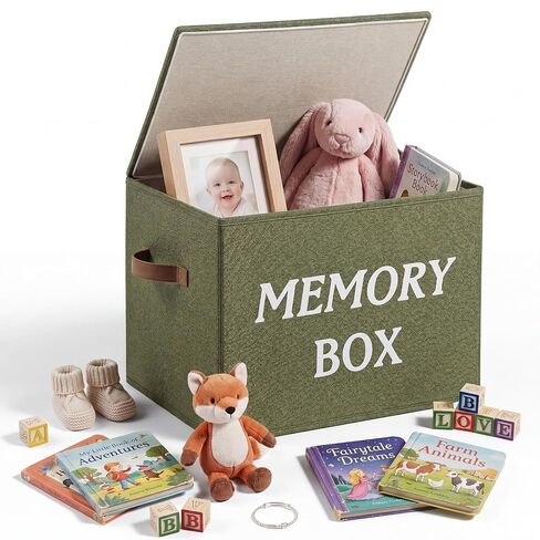 Baby Keepsake Box 17 x 13 x 13 Inch Sage Green Memory Keepsake Box Large Decorative Storage Organizer for Baby Shower Anniversary Newborn Baptismal Birthday Travel Memories Gift in Kuwait