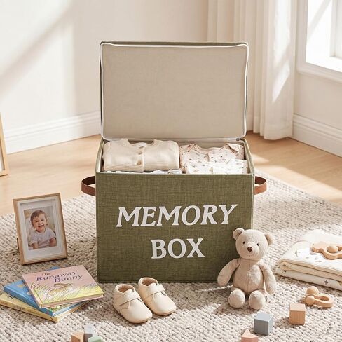 Baby Keepsake Box 17 x 13 x 13 Inch Sage Green Memory Keepsake Box Large Decorative Storage Organizer for Baby Shower Anniversary Newborn Baptismal Birthday Travel Memories Gift in Kuwait