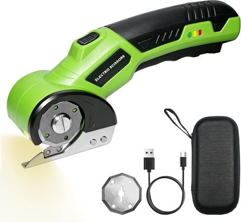 Cardboard Cutter, 4V Rechargeable Cordless Electric Scissors with 2 Blades, Safety Lock & LED Light, Electric Box Cutter for Thick Cardboard, Fabric, Plastic, Leather（Green） in Kuwait