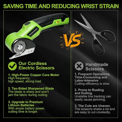 Cardboard Cutter, 4V Rechargeable Cordless Electric Scissors with 2 Blades, Safety Lock & LED Light, Electric Box Cutter for Thick Cardboard, Fabric, Plastic, Leather（Green） in Kuwait