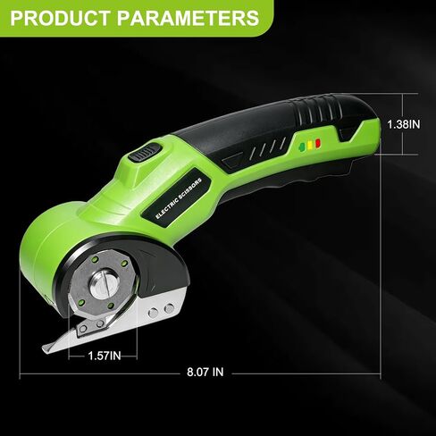 Cardboard Cutter, 4V Rechargeable Cordless Electric Scissors with 2 Blades, Safety Lock & LED Light, Electric Box Cutter for Thick Cardboard, Fabric, Plastic, Leather（Green） in Kuwait