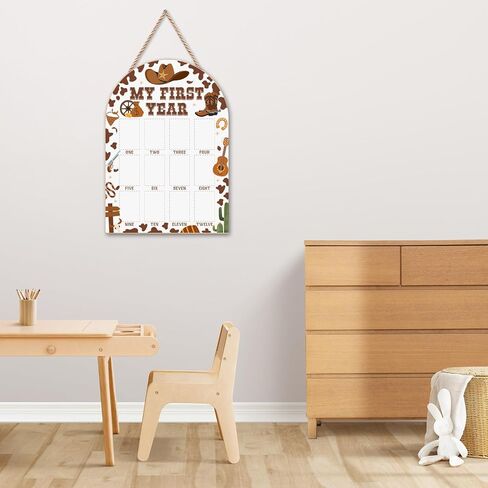 Western Cowboy Cowgirl My First Year Photo Board - Newborn 12 Months Milestone Wooden Photo Board, First Birthday Decorations, Baby Keepsake Gift Supply (Fit 2x3in Pic) -02 in Kuwait