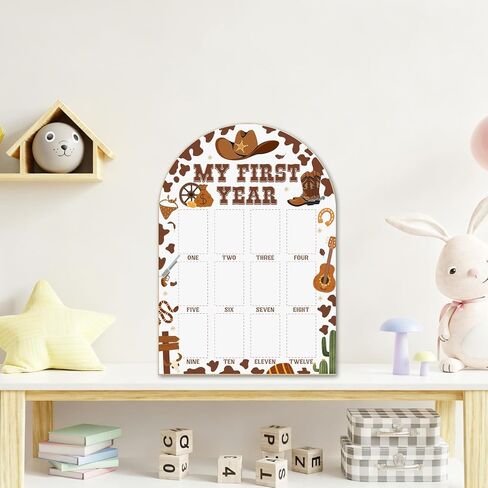 Western Cowboy Cowgirl My First Year Photo Board - Newborn 12 Months Milestone Wooden Photo Board, First Birthday Decorations, Baby Keepsake Gift Supply (Fit 2x3in Pic) -02 in Kuwait