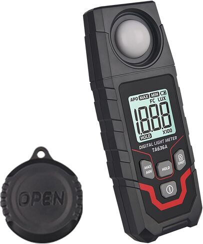 Digital Illuminance Light Meter, 0-200,000 Range Lux Meter, Ambient Temperature Measurer, 120°Angle, Intensity Brightness Measurement Tool for Indoor Outdoor Grow Plants in Kuwait