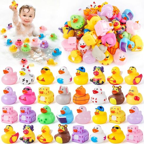 32 Pcs Rubber Ducks, Random Assortment Ducks Bulk for Jeeps Ducking, 2" Mini Rubber Duckies for Baby Toddler Bath Toys, Kids Pool Toys Birthday Gifts Party Favors in Kuwait