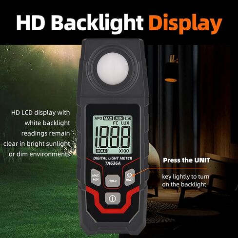 Digital Illuminance Light Meter, 0-200,000 Range Lux Meter, Ambient Temperature Measurer, 120°Angle, Intensity Brightness Measurement Tool for Indoor Outdoor Grow Plants in Kuwait