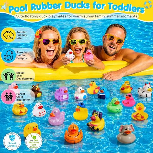 32 Pcs Rubber Ducks, Random Assortment Ducks Bulk for Jeeps Ducking, 2" Mini Rubber Duckies for Baby Toddler Bath Toys, Kids Pool Toys Birthday Gifts Party Favors in Kuwait