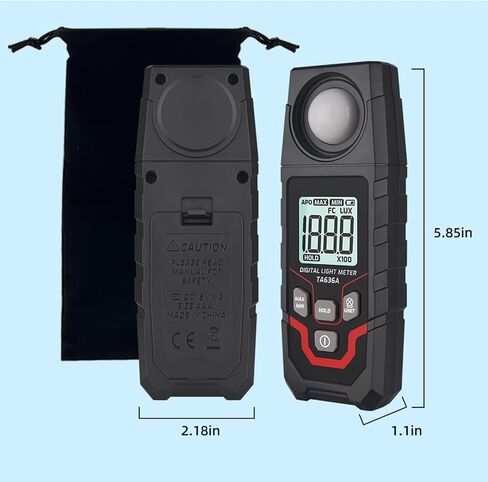 Digital Illuminance Light Meter, 0-200,000 Range Lux Meter, Ambient Temperature Measurer, 120°Angle, Intensity Brightness Measurement Tool for Indoor Outdoor Grow Plants in Kuwait
