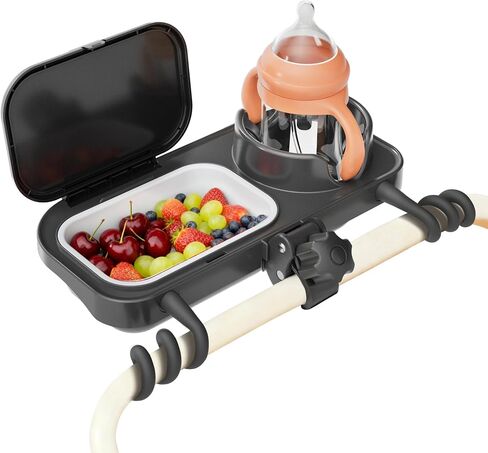 Universal Stroller Snack Tray, Compatible with Nuna Uppababy Mockingbird, Stroller Snack Tray Attachment with Cup Holder, Detachable Silicone Tray for Easy Clean, Toddler Snacking On The Go in Kuwait