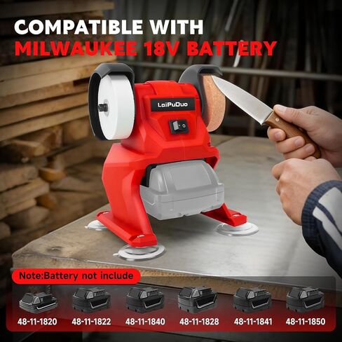 Cordless Mini Bench Grinder Polisher Compatible with Milwaukee 18V Battery,Dual Grinding Wheels，5500 RPM Household Grinding Wheels for Sharpen Knives,Rust Removal,Drills,polishing(No Battery) in Kuwait
